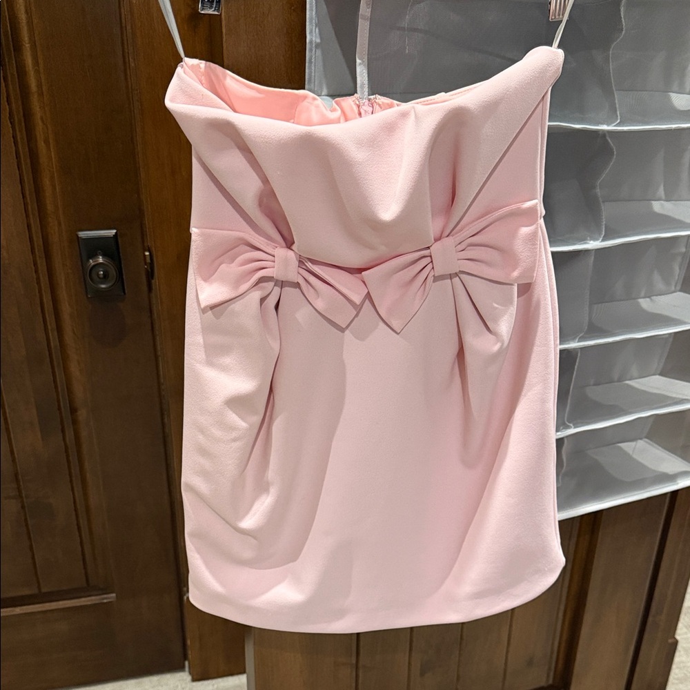 Pink Strapless Dress with Bow Detail